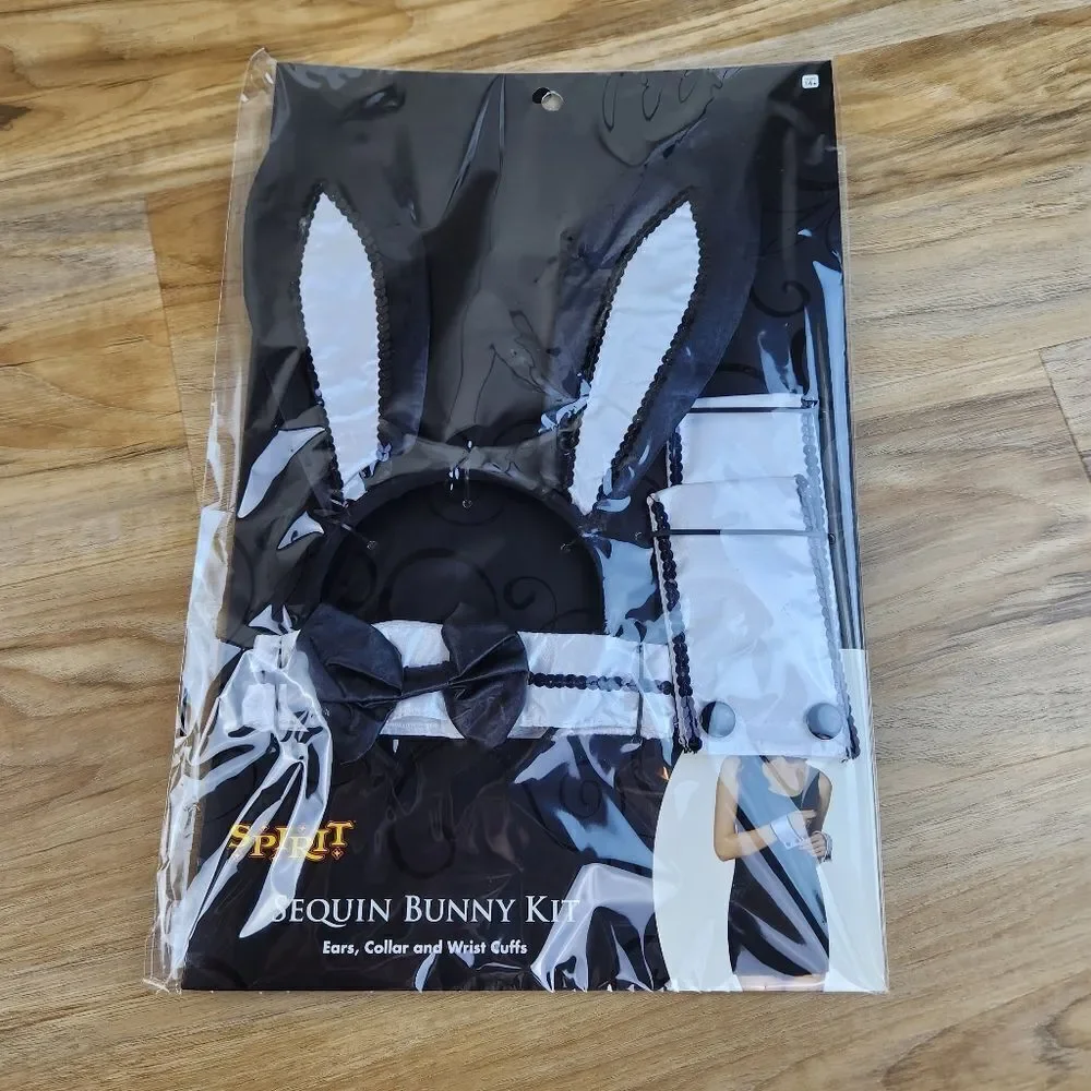 🔸️NIB Spirit Black & White Sequined Playboy Bunny Costume Kit - Picture 4 of 12